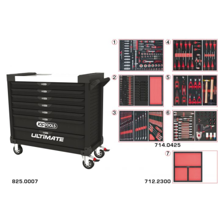 Servante ULTIMATE XL 7 tiroirs équipée de 428 outils