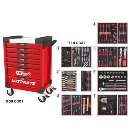 Servante ULTIMATE rouge 7 tiroirs équipée de 337 outils