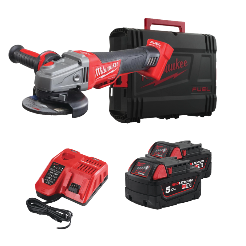 PACK Meuleuse d'Angle FUEL - 18V, 5Ah, 125mm, DMS (2 batteries + 1 chargeur + 1 coffret)