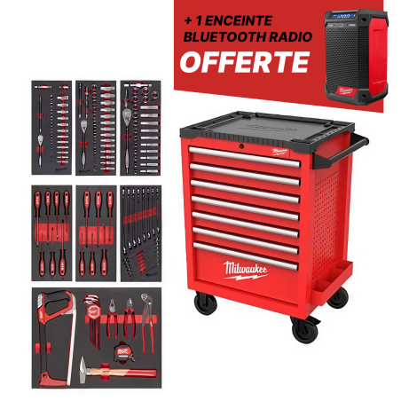 Servante équipée 7 tiroirs 69cm - 196 outils (+ 1 Enceinte OFFERTE)