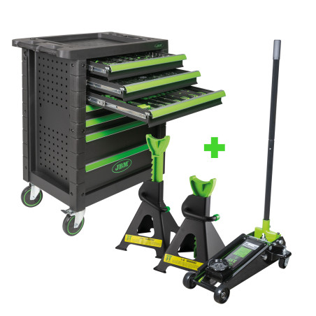 PACK PROMO : Servante d'outils + Cric rouleur 3,5T + Jeu de chandelles 3 TON