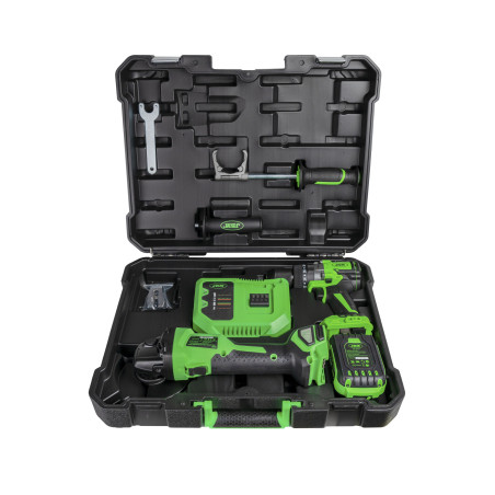 KIT meuleuse d'angle + perceuse à percussion sans fil (avec batterie et chargeur)
