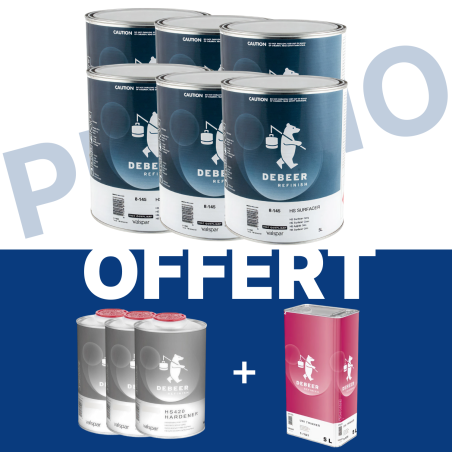 PACK PROMO : 6 apprêt (3L) + 3 durcisseur 8-450 (1L) OFFERTS + 1 diluant (5L) OFFERT