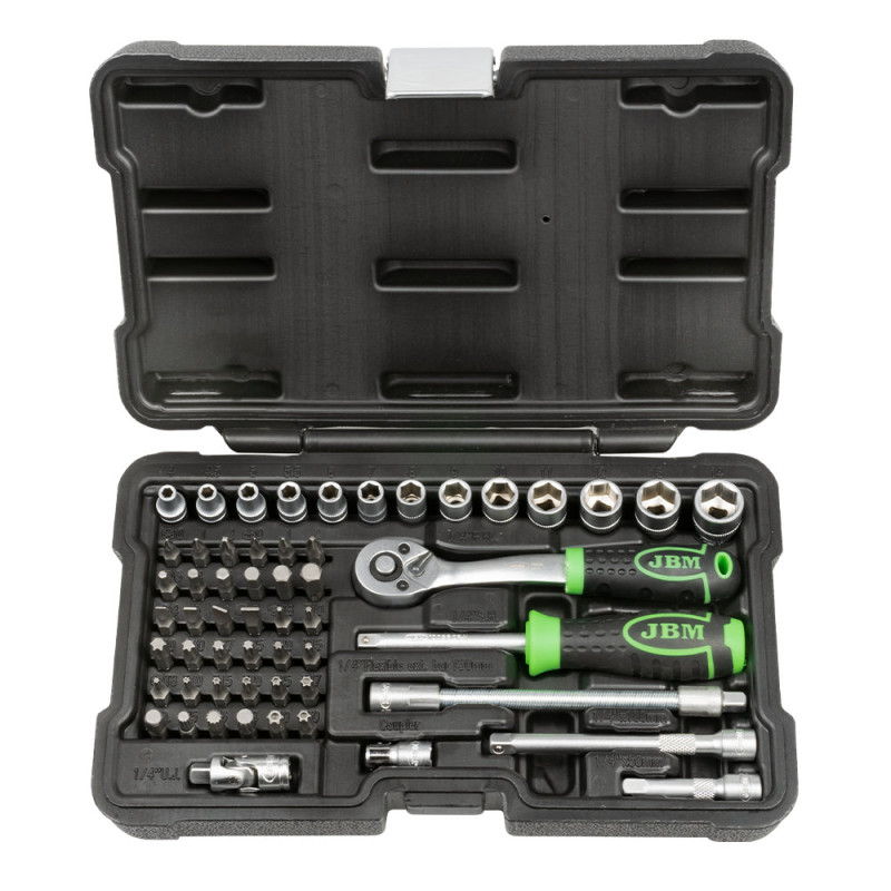 Kit d'outils 1/4" avec douilles à 12 pans zinguées (56 pièces)