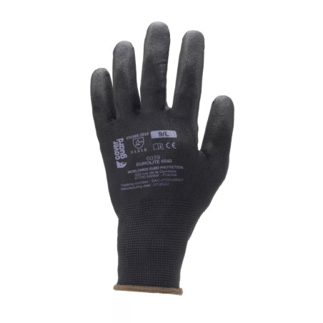 Gants polyamide noir, paume enduite PU noir T.9 (Ex 6139)