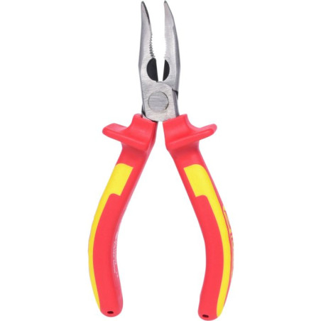 Pince à bec demi-rond coudé isolée à poignée bi-composant, L.150 mm