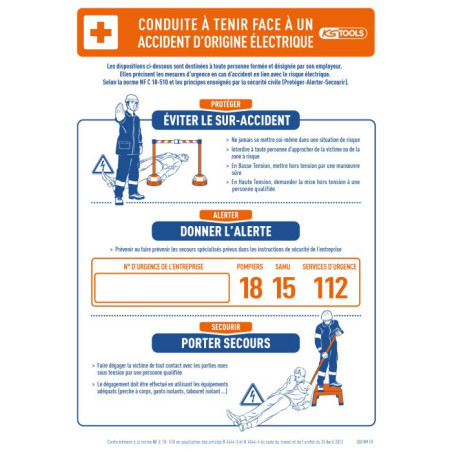 Affiche aluminium de soins aux électrisés, 500x350 mm