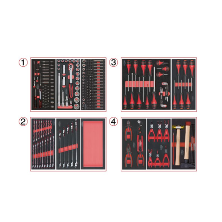KS TOOLS - Composition d'outils 4 tiroirs pour servante, 241 pièces