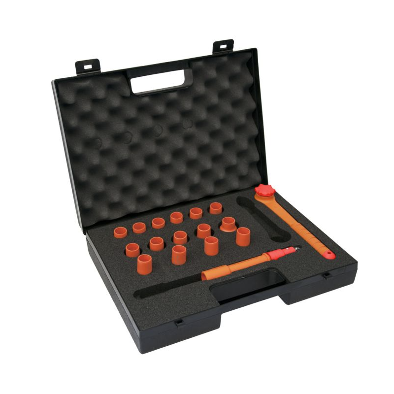 KS TOOLS - Coffret de douilles et accessoires 3/8'' isolés 1000V - 8 à 23 mm - 1