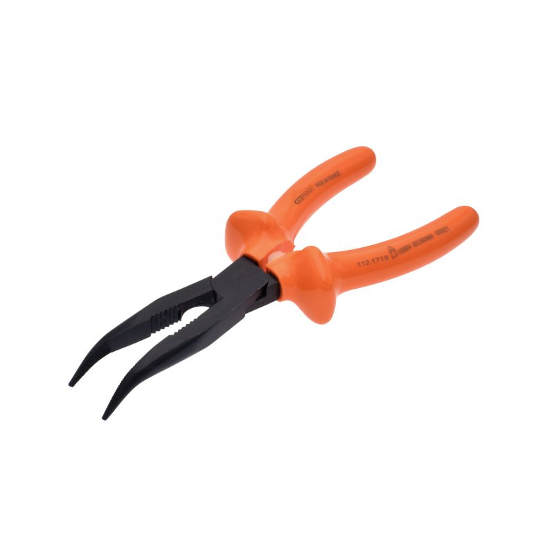 KS TOOLS - Pince isolée à bec demi-rond coudé à 45°, L.185 mm