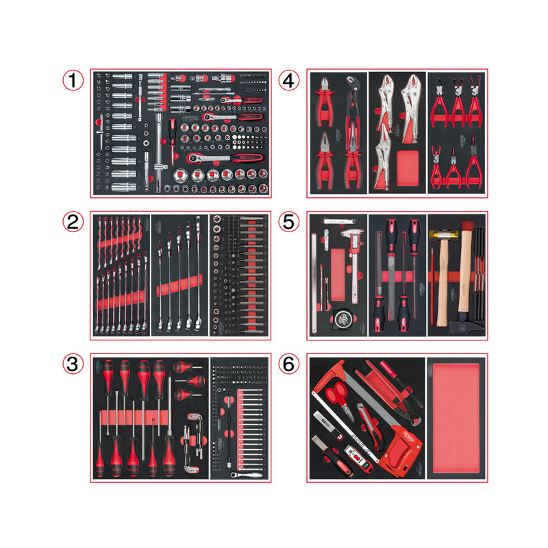 Composition d'outils 6 tiroirs pour servante, 455 pièces