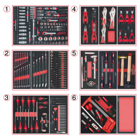 Composition d'outils 6 tiroirs pour servante, 455 pièces