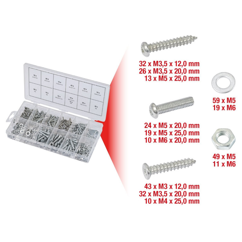 Assortiment de vis pour métal et bois, de rondelles et d'écrous, 347