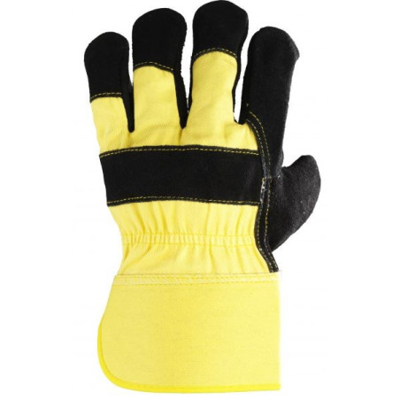 Gants docker croûte vachette noire toile jaune