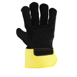 Gants docker croûte vachette noire toile jaune