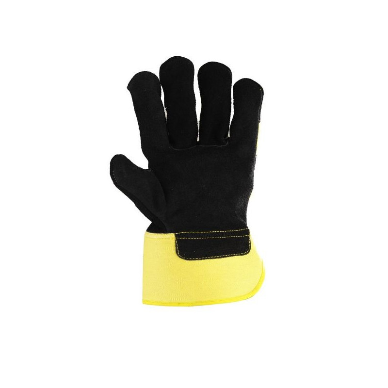 Gants docker croûte vachette noire toile jaune