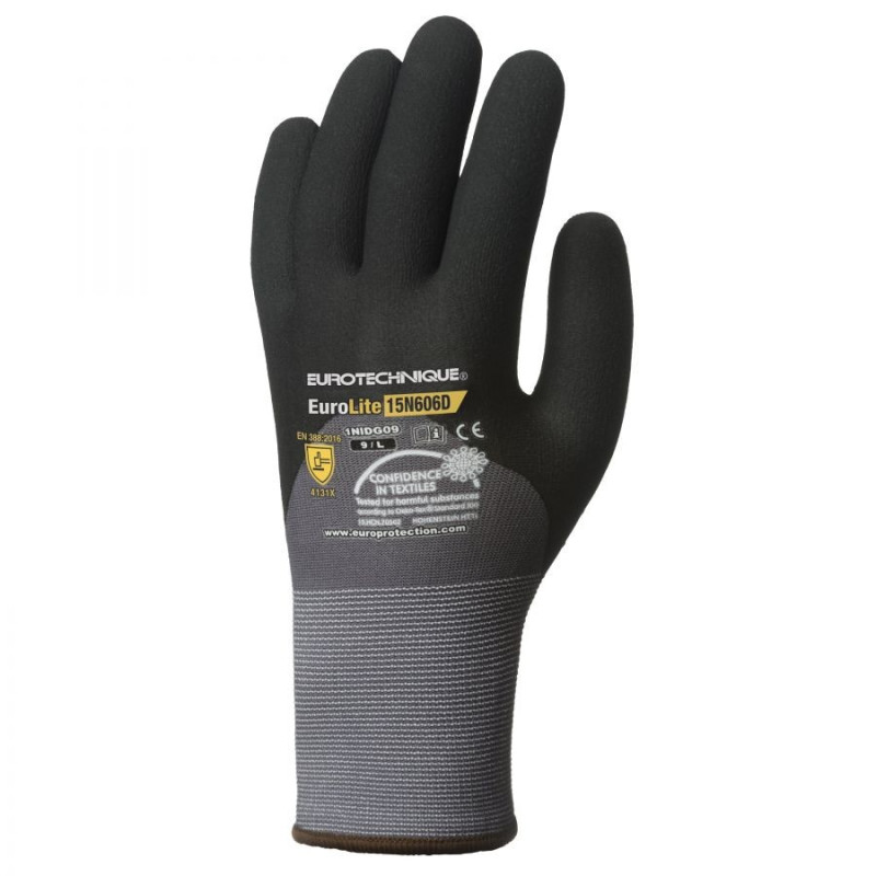 Gants EUROLITE 15N5606D end. nitrile paume+3/4 dos+picots T08