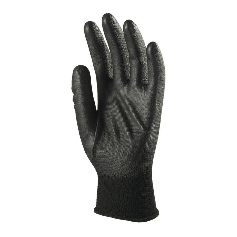 Gants polyester noir, paume end.PU noir T07